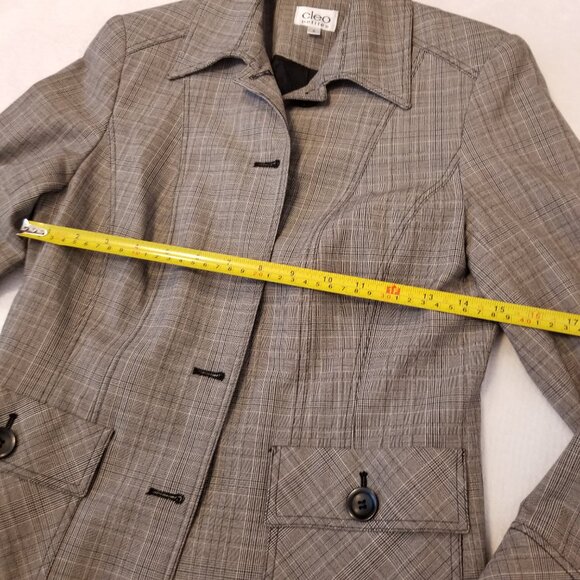 Cleo Petites Blazer US 2 Grey Plaid Suit Jacket Women Smart Collared Coat Small - Picture 10 of 10